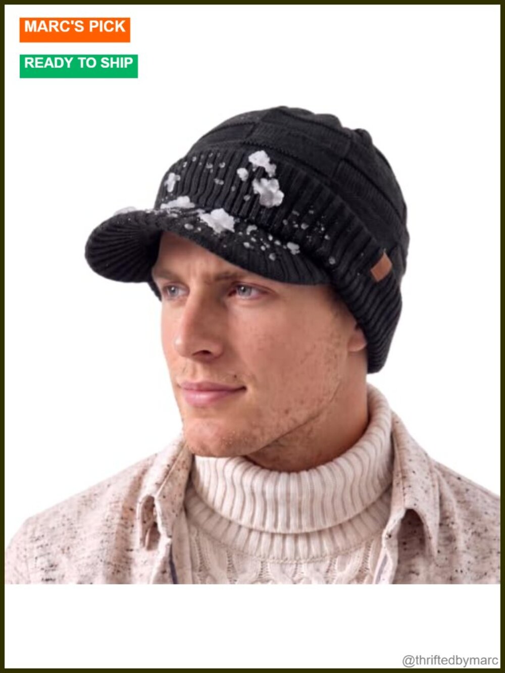 Merino Wool Waterproof Beanie Visor Polartec Fleece Lined
